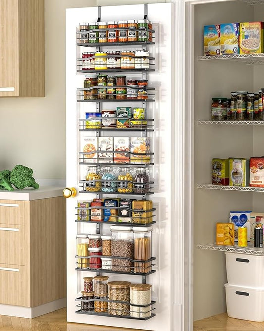 Moforoco 12.2"(W) Narrow 9-Tier Over The Door Pantry Organizer, Pantry Organization and Storage, Black Hanging Basket Wall Spice Rack Seasoning Shelves, Home & Kitchen by MOFOROCO