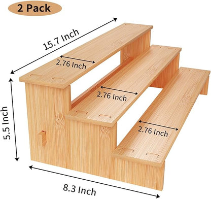 JinDoWin 3 Tiered Spice Rack Organizer for Cabinet,Spice Organization for Cabinet, Seasoning Organizer,Spice Shelf and Spice Organizer for Cabinet,Pantry Organizers and Storage (2 Pack, Medium)