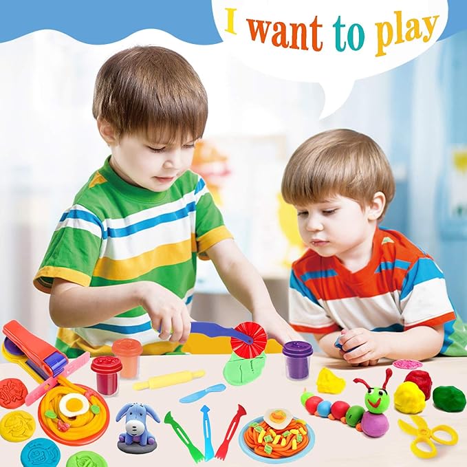 32-Piece Dough Tool Set for Kids – Dough Play Tools with Molds, Rollers, Extruder, Cutters & Scissors –Clay Tools for Creative Play (Random Colors) - Image 5
