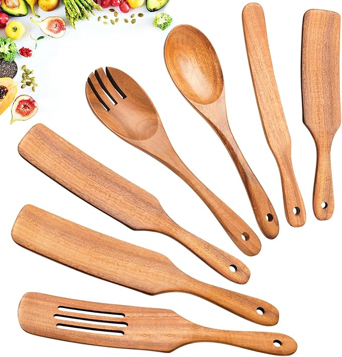 Spurtles Kitchen Tools Wooden, 7Pcs Wooden Spoons for Cooking, Natural Premium Spatula Set, Heat Resistant Cooking Utensil for Nonstick Cookware, Spurtle for Sourdough Starter by Unknown