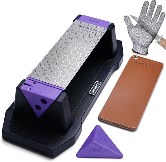 3-Sided Diamond Sharpening Stone 400/1000/8000 Grit Whetstone with Angle Guide, Non-Slip Base, Leather Strop & Glove Premium Knife Sharpener for Kitchen, Hunting & Outdoor