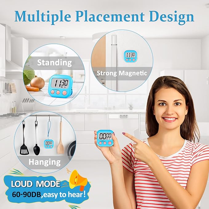 ZILLEEN Classroom Timers for Kids Classroom Magnetic Digital Kitchen Timers for Cooking Teachers Gym Game 6 Pcs Blue Green Pink Purple Yellow Orange - Image 2