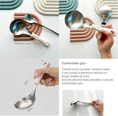 Korean Mukbang Spoon, Serving Spoon, Multipurpose Stainless Steel Ladle Silicone handle Serving Cooking Ladle 먹방 스푼,미니 국자, 서빙스푼 전현무 국자 (Mint)