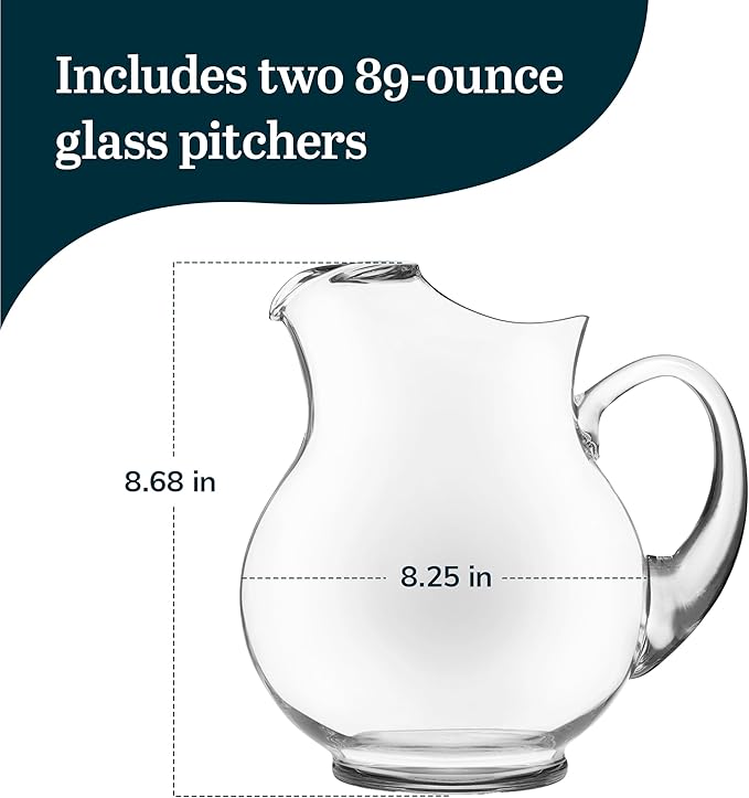 Libbey Acapulco Large Glass Pitcher Set of 2, 89 Oz, Clear, Tall Bubble Glass Pitchers with Handle, Modern Drink Pitchers for Iced Tea, Punch and More - Image 3
