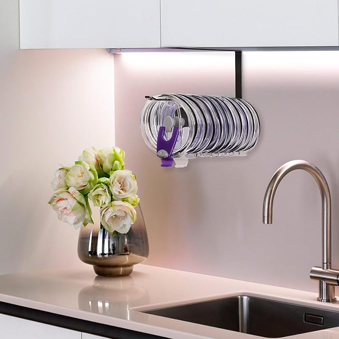 Tumbler Lid Organizer, Horizontal Tumbler Lid Storage Hook Up to 10 Lids, Space Saving Cup Lid Holders Under Cabinet Tumbler Lid Hook for Kitchen Organizer and Storage,Hanging Paper Towel Rack Hanger - Image 9