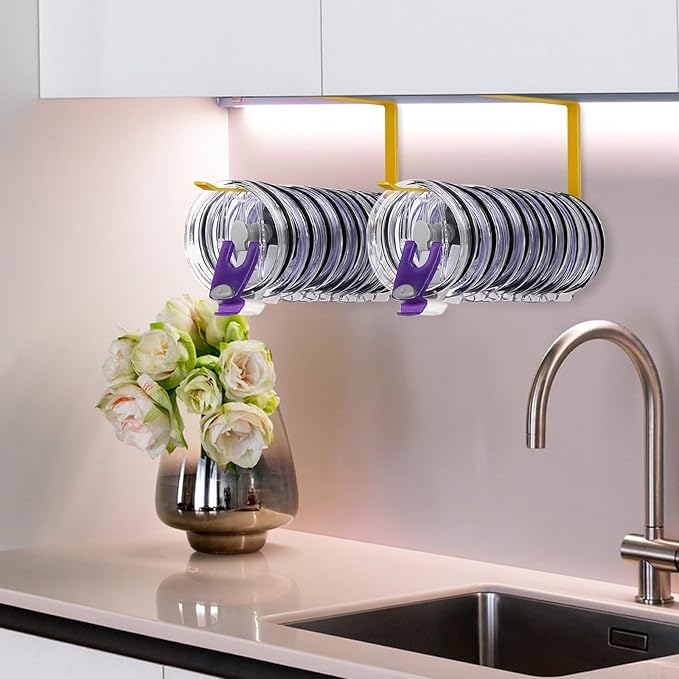 2 Pack Tumbler Lid Organizer, Horizontal Tumbler Lid Storage Hook to Hold Up 20 Lids, Space Saving Cup Lid Holders Under Cabinet Tumbler Lid Hook for Kitchen Organizer, Paper Towel Rack Hanger (Gold) - Image 9