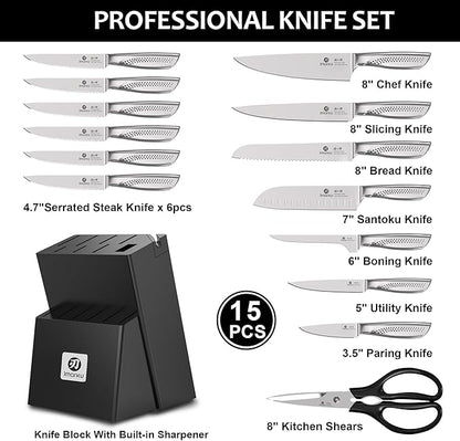 imarku® Kitchen Knife Set, 15 Pcs Japanese Knife Set with Block, Premium Razor-Sharp Chef Knives Set for Kitchen with Sharpener, Rust-Proof, Ergonomic Full-Tang Handle, Black - Image 2