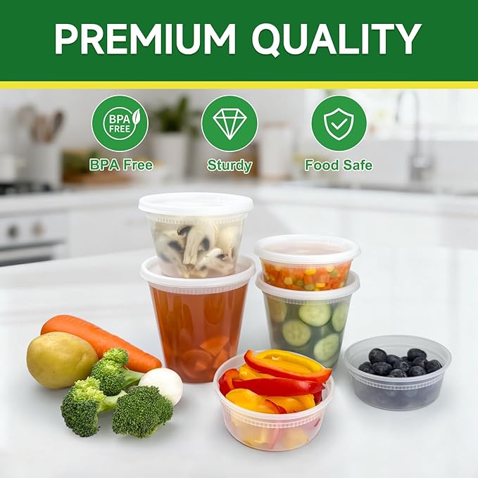 Dealusy 50 Set 8 oz Deli Containers with Lids, Leak-Proof BPA Free Plastic Take Out Bowls, Food Storage Containers for Takeout Meal Prep Storage, Freezer, Microwave & Dishwasher Safe - Image 3