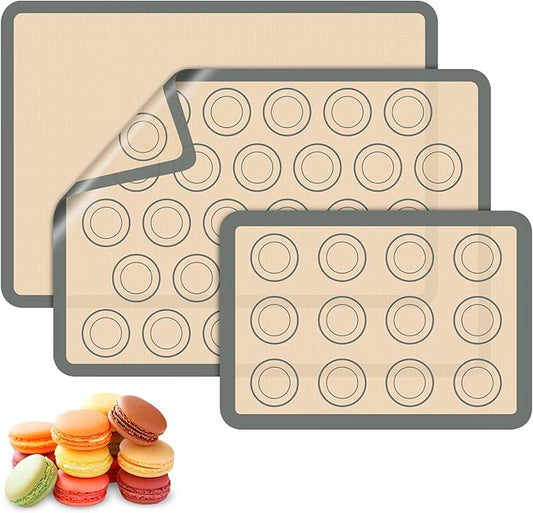 Macaron Silicone Baking Mats, 3 PCS Non Stick Macaroon Mat Silicone for Macarons, Cookie, Pastry, Gray by Koolstuffs