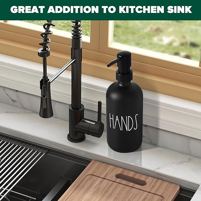 VIMERPA Hand Soap Dispenser, Matte Black Soap Dispenser for Bathroom, Glass Hands Liquid Dispenser with Plastic Pump, 17 Fl Oz Refillable Lotion Soap Bottle Container, Farmhouse Kitchen Decor - Image 4