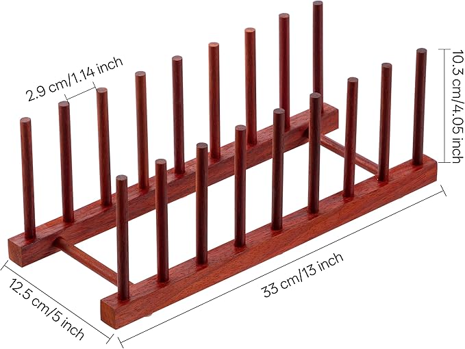 HBlife Rosewood Wooden Dish Drying Rack - Home and Kitchen Organizer for Cups, Bowls, Pots, Lids, Cutting Boards & Plates Space-Saving for Cabinets Counters (8 Slots)