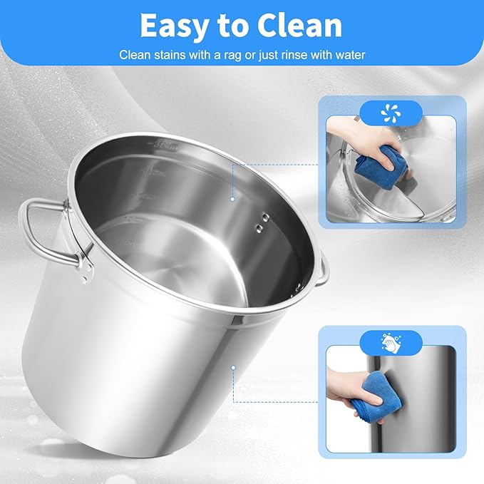35L/30Qt Stainless Steel Stockpot, Kitchen Soup Big Cooking, Commercial Heavy Duty Canning Pot Stockpot with Lid and 2 Handles for Hotels Restaurants Kitchens Warehouses