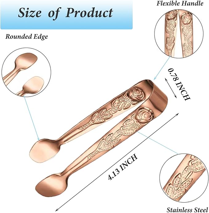 Mini Serving Tongs, 6PCS Small Rose Sugar Cube Tong, Small serving tongs Stainless Steel Ice Tong, 4Inch Rose Gold tongs for Kitchen, Appetizers, Coffee Bar, Salad, Desserts and Charcuterie Board - Image 2