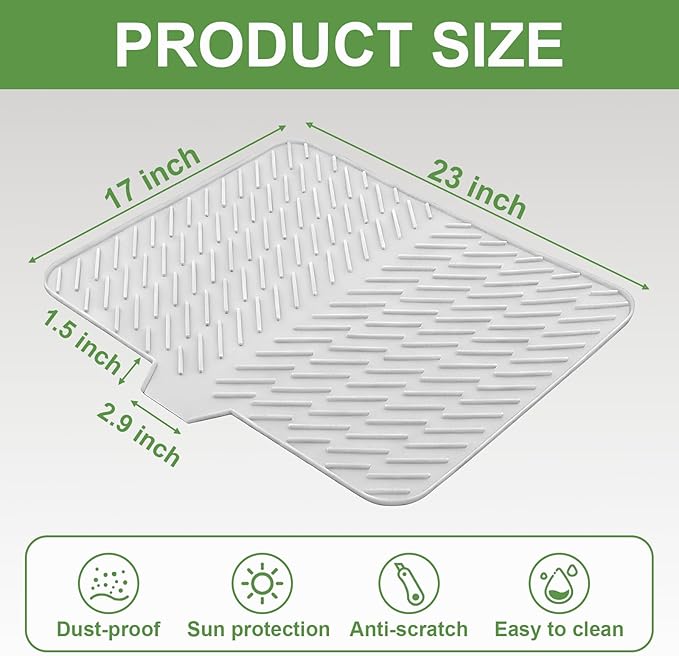 Silicone Drying Mat, 23"X17" With Built-in Drain Lip,Heat-Resistant,Eco-friendly,Hygienic Drying Pad,Leak-Proof and Non-Slip,Silicone Dish Drying Mat for Kitchen Counter or Sink（White 23X17） - Image 2