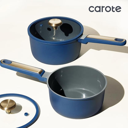 CAROTE 2QT & 2.5QT Sauce Pan Sets with Lid & Ladle Cooking Pots Nonstick Saucepans Cookware Set Small Kitchen Pot, Induction Comptable, Easy to Clean, PFOA FREE (Blue) - Image 7