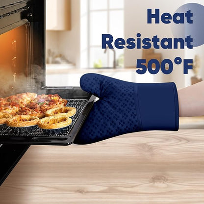 Oven Mitts and Pot Holders 4 Sets, Heat Resistant 500 ℉ Oven Mitt and Pot Holder,Oven Glove&Potholders with Non-Slip Silicone Surface,Kitchen Essentials for Cooking/Baking/BBQ-Marine Blue - Image 6