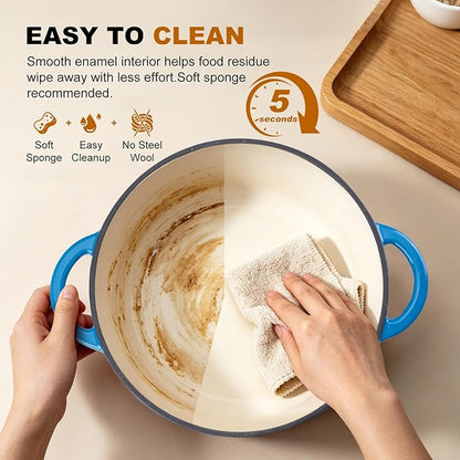 Enameled Cast Iron Dutch Oven - 7QT Pot with Lid,Oven Safe to 500°F,Heavy-Duty Cookware for Sourdough Bread Baking,Braising,Stews,Roasting blue - Image 7
