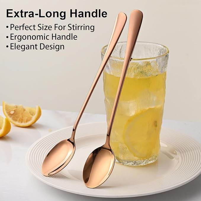 7.5 Inches Long Handle Coffee Stirring Spoons,Set Of 8 Rose Gold Iced Tea Spoon,Copper Stainless Steel Ice Cream Spoons,Sundae Spoon - Image 4