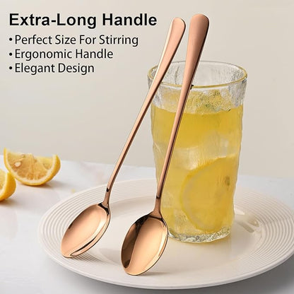 7.5 Inches Long Handle Coffee Stirring Spoons,Set Of 8 Rose Gold Iced Tea Spoon,Copper Stainless Steel Ice Cream Spoons,Sundae Spoon - Image 4