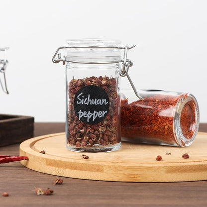 2.3 oz Small Glass Stash Jars with Labels, 12 Pack Mini Spice jars with Airtight Seal, Empty Spice Bottles with Silicone Rubber Gasket for Herb Tea Seasoning Storage