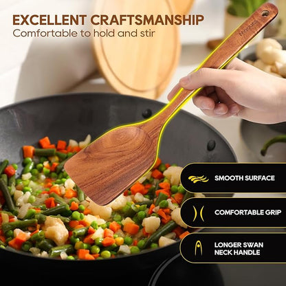 Wooden Spoons for Cooking, 10PCS Teak Wood Cookware Utensil Set with Hooks - Smooth Finish, Non-Stick, Comfortable Grip, Heat Resistant Kitchen Utensils - Image 6