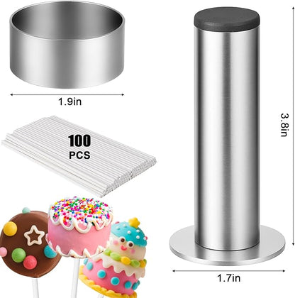 Juome Cake Pop Mold Kit, Stainless Steel Circle Cake Pop Cutter and Pusher Cake Pop Maker with Sticks, Round Cake Pop Shapes Supplies Accessories, Baking Tools for Home Baking Desserts - Image 4
