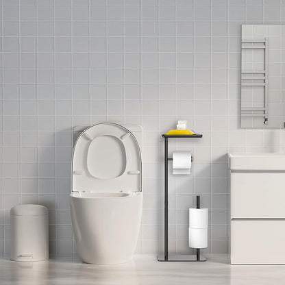 Day Moon™ - Toilet Paper Holder - Modern Roll Holder for Bathroom - 1 Pack - Free Standing - with Shelf, Black - Image 9