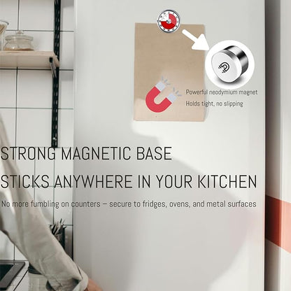 Kitchen Magnetic Visual Cooking Mechanical Timer with Loud Alarm, No Batteries Required, Stainless Steel, Countdown 60 Minute Wind Up Timer for Study, Chef, Teacher, Office (White)