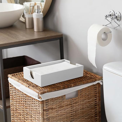 Napkin Holder for Bathroom, Wooden Guest Towel Holder Tray for Bathroom, Disposable Paper Hand Towel Holder for Bathroom Accessories, Dinner Napkin Holder for Kitchen Table Party, White