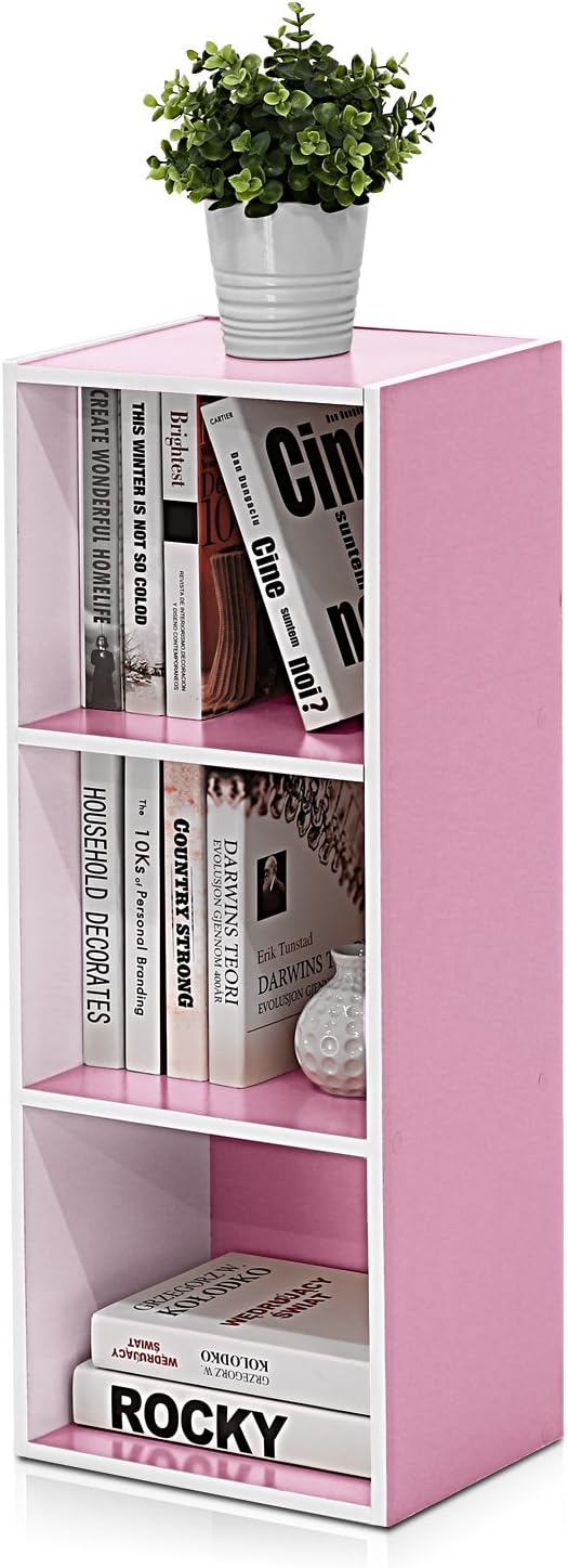 Furinno LUDER Book Shelf, 3-Cube Bookshelf, Bookcase with Open Shelves, 9.3 x 12 x 31.5, Easy Assembly, for Living Room, Bedroom, Home Office, White/Pink - Image 6