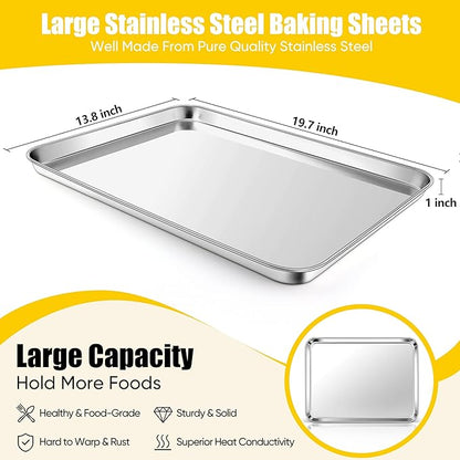 Homikit 1 Pack Baking Sheet, 20 x 14 Inches Stainless Steel Large Cookie Pan, Heavy Duty Metal Sheet Tray for Oven Baking Roasting Cooking, Rustproof & Nonstick, Dishwasher Safe - Image 2