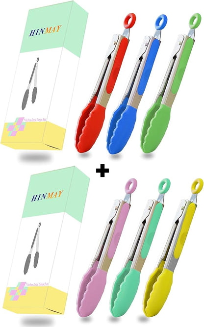 HINMAY Small Tongs Set 7-Inch Mini Tongs with Silicone Tips, Set of 6 (Red Blue Green Pink Mint Yellow) - Image 6