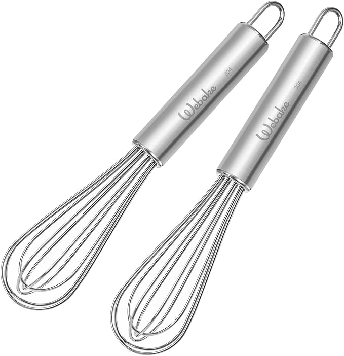 Webake 7.5" Stainless Steel Mini Whisks, 304 Small Metal Whisk for Professional or Home Set of 2 by Webake