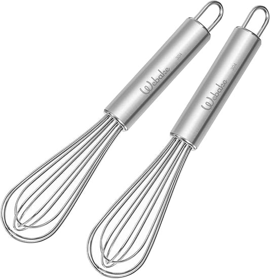 Webake 7.5" Stainless Steel Mini Whisks, 304 Small Metal Whisk for Professional or Home Set of 2 by Webake