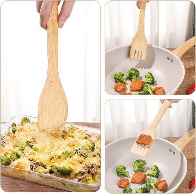 [7-PCS] Wooden Spoons for Cooking is for All Kitchen. Made From Bamboo Wood, Wooden Spatula & Wooden Spoon 11.8 in. and Non-Stick Surface, Suitable for Home & Chef Use or Gift for Someone Special. - Image 3