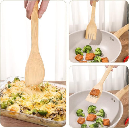 [7-PCS] Wooden Spoons for Cooking is for All Kitchen. Made From Bamboo Wood, Wooden Spatula & Wooden Spoon 11.8 in. and Non-Stick Surface, Suitable for Home & Chef Use or Gift for Someone Special. - Image 3