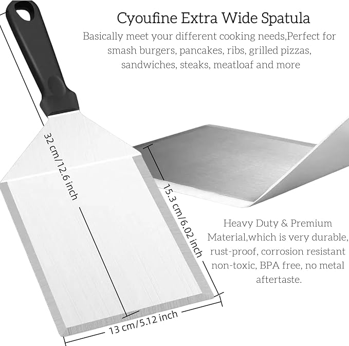Extra Wide Spatula, Large Metal Spatula Heavy Duty Stainless Steel Spatulas Turner Flipper with Beveled Edges for Skillets, Grills, Pancake Flipper, Smash Burgers, 6 x 5-Inches Blade