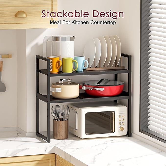 Expandable Kitchen Storage Shelves,110LBS Heavy Duty Metal Garage Shelving Units For Pot Pans Appliance,Adjustable Small Storage Shelf Rack Organizer For Kitchen Countertop Under Cabinet Garage Pantry - Image 6