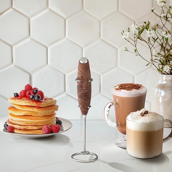 Zulay Kitchen Powerful Milk Frother Wand With 4 AA Duracell Batteries - Ultra Fast Handheld Drink Mixer - Electric Whisk Foam Maker for Coffee, Lattes, Cappuccino, Matcha & Creamer - Walnut - Image 5