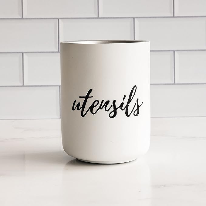 STYLED SETTINGS White Utensil Holder for Countertop - Rustic Farmhouse Organizer for Extra Large Utensils - Heavy and Durable Utensil Holder for Modern Farmhouse Decor and Kitchen Accessories - Image 8