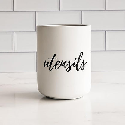 STYLED SETTINGS White Utensil Holder for Countertop - Rustic Farmhouse Organizer for Extra Large Utensils - Heavy and Durable Utensil Holder for Modern Farmhouse Decor and Kitchen Accessories - Image 8