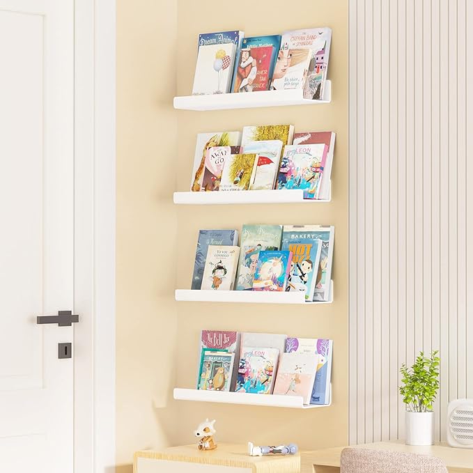upsimples Acrylic Shelves for Wall Decor, 15" Display Shelf Perfume Organizer for Bathroom, Bedroom, Living Room, Floating Bookshelves for Kids, White, 2 Pack - Image 2