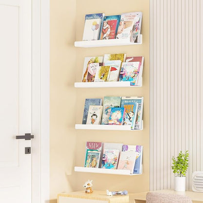 upsimples Acrylic Shelves for Wall Decor, 15" Display Shelf Perfume Organizer for Bathroom, Bedroom, Living Room, Floating Bookshelves for Kids, White, 2 Pack - Image 2