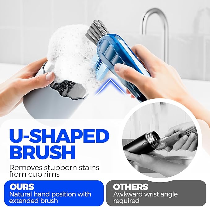 6 PACK Holikme 4 in 1 Cup Lid Cleaning Brush Set with 3 Straws, Multifunctional Bottle Brush, Silicone Cup Lid Gap Cleaner, Durable Bristle Crevice Cleaning Brush,Flat End Brushes,Navy & Black & Olive - Image 2