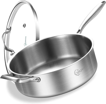 LOLYKITCH 5 QT Tri-Ply Stainless Steel Sauté Pan,12 Inch Deep Frying Pan with Lid,Large Skillet,Jumbo Cooker,Induction Cooking Pan,Dishwasher and Oven Safe. by LolyKitch