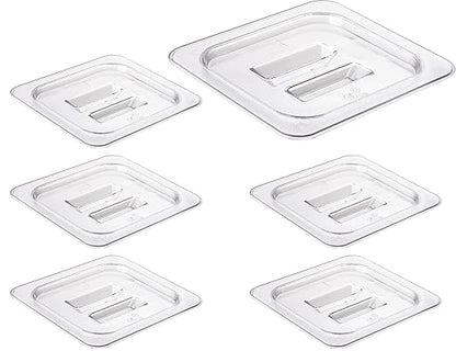 CURTA 6 Pack NSF Food Pan Cover, 1/6 Size Clear Polycarbonate Lid with Handle for Commercial Food Pan, Dishwasher & Freezer Safe Plastic Clear