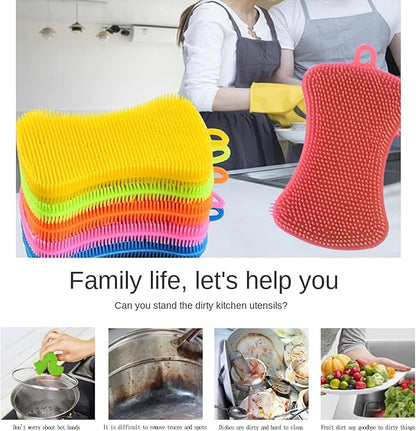 Silicone Sponge Dish Washing Kitchen Scrubber, 6 Pack Reusable Dish Washing Cleaning Sponges Double-Sided Multipurpose Non Stick Silicone Dish Sponges for Dishes, Fruit, Vegetable （Multicolor） - Image 5