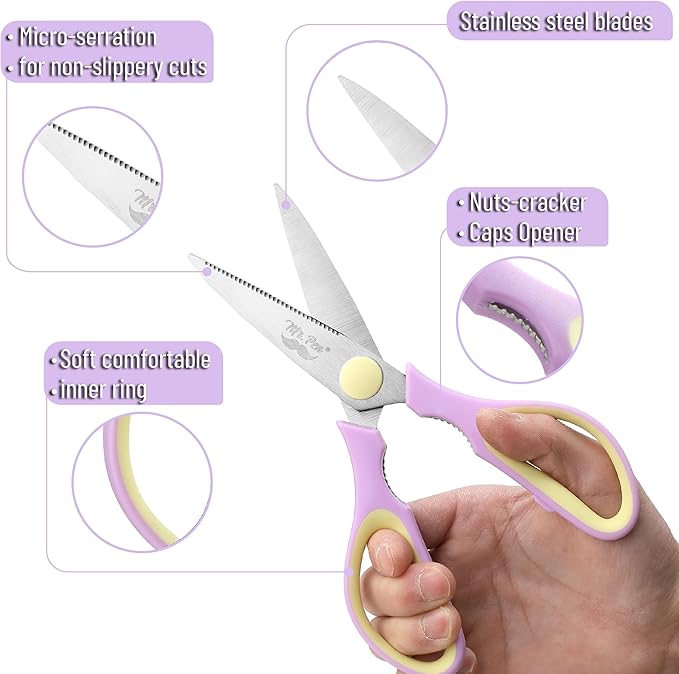 Mr. Pen- All Purpose Kitchen Shears with Protective Sheath, 2pcs, 8 Inch, Dishwasher Safe, Stainless Steel Food Scissors with Micro-Serrated Blades, Soft Grip, Durable Utility Kitchen Shears - Image 3