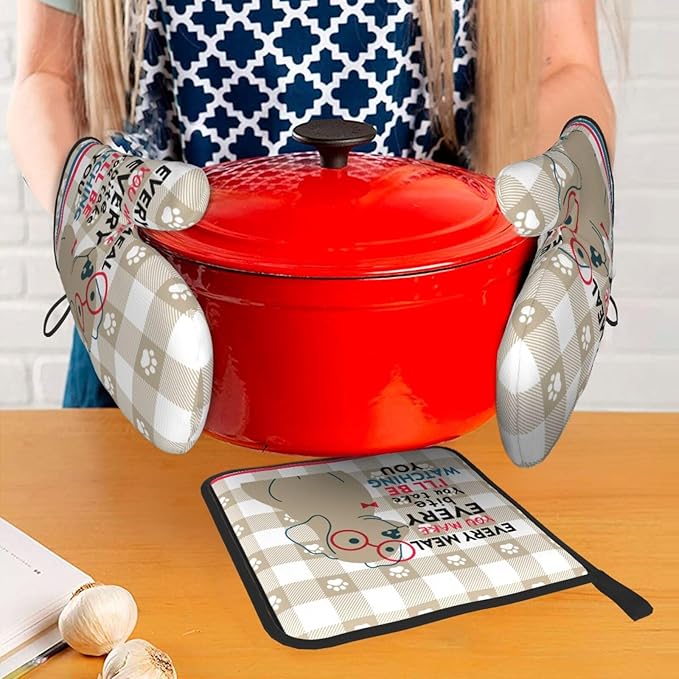 Funny Dog Oven Mitts and Pot Holders Sets of 3 Heat Resistant Hot Pads Cute Oven Gloves for Cooking Grilling Baking Kitchen Decor, Kitchen Gifts for Cooks Baker Cooking Lover Women - Image 7