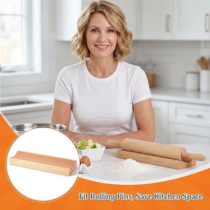 Sawysine 4 Pcs Wood Rolling Pin Holder Rolling Pin Stand Pizza Roller Holder Kitchen Display Rack For Dough Pastry Fondant Kitchen Storage